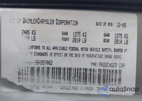 2006 Chrysler 300C from USA, damaged, VIN 2C3KA63H36H357062